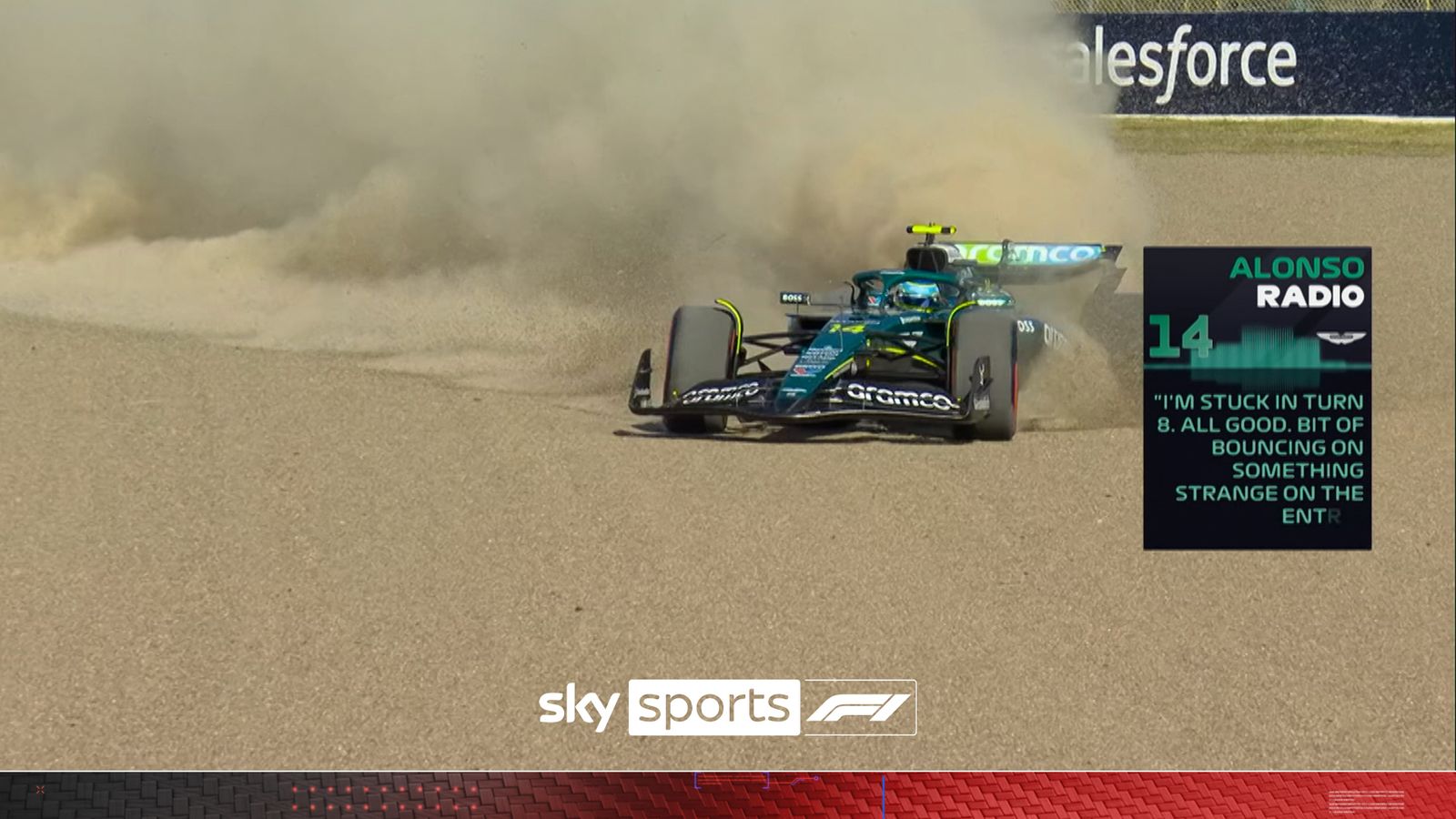Alonso beaches and brings out second red flag of FP2 Alonso beaches and brings out second red flag of FP2