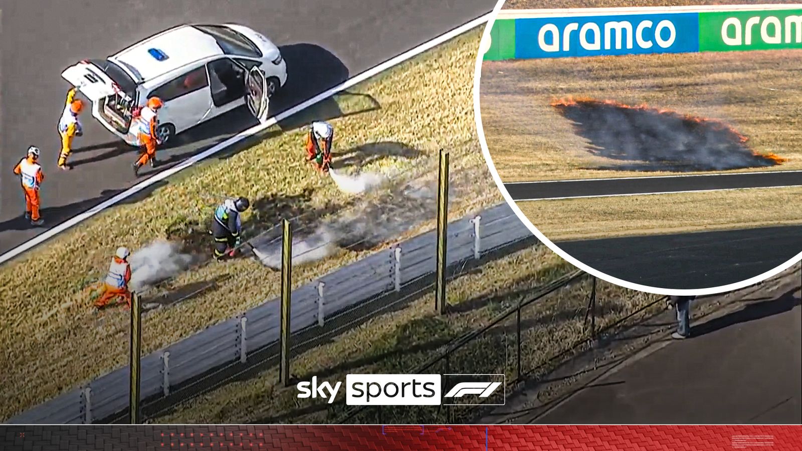 Fire causes FOURTH red flag after 'bizarre' practice two! Fire causes FOURTH red flag after 'bizarre' practice two!