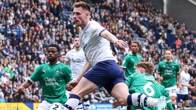 Liam Lindsay directs a header on target during Preston's home loss to Plymouth