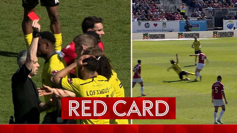 Burton's Charlie Webster sent off at Wrexham for reckless challenge