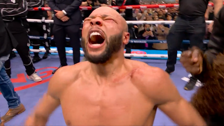 Chris Eubank Jr celebrates after beating Conor Benn