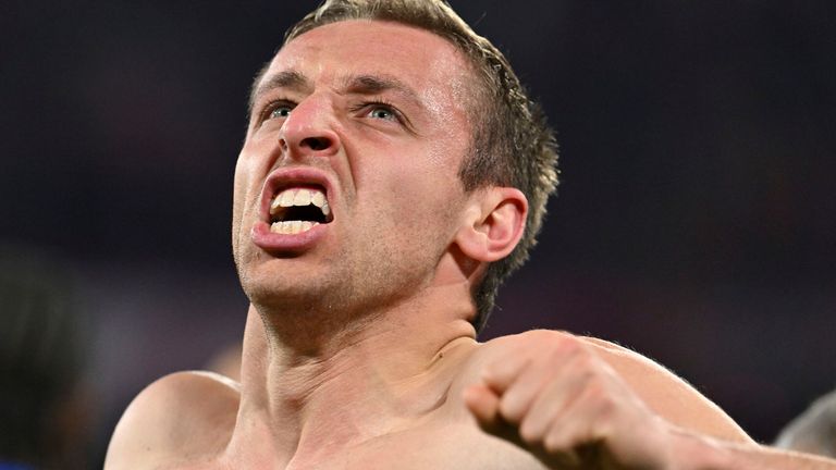 David Fratessi celebrates scoring against Bayern Munich
