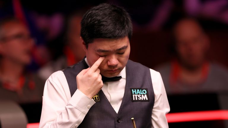 Ding Junhui during his match against Luca Brecel