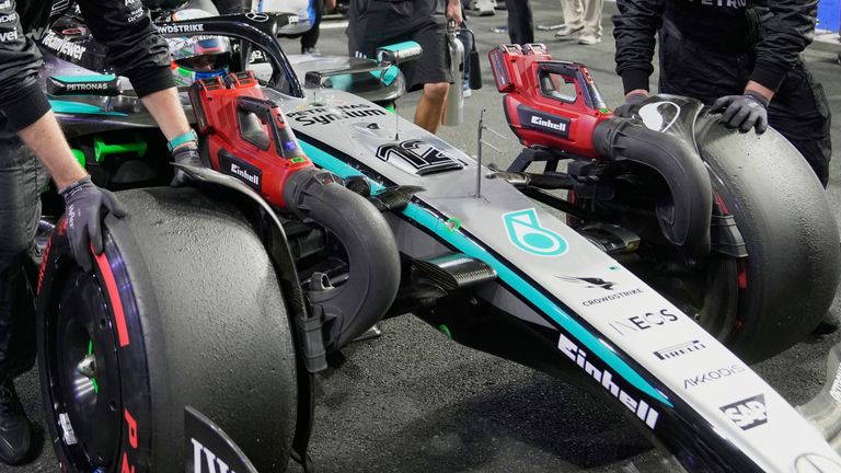 Mercedes driver Andrea Kimi Antonelli of Italy prepares prior to the start of the Formula One Saudi Arabian Grand Prix at the Jeddah Corniche Circuit in Jeddah, Saudi Arabia, Sunday, April 20, 2025. (AP Photo/Darko Bandic)