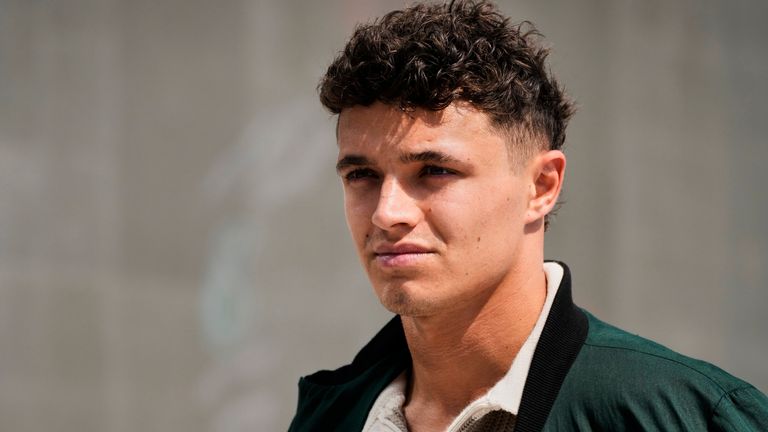 McLaren driver Lando Norris of Britain walks through the paddock ahead of the Formula One Saudi Arabian Grand Prix at the Jeddah Corniche Circuit in Jeddah, Saudi Arabia, Thursday, April 17, 2025. (AP Photo/Darko Bandic)