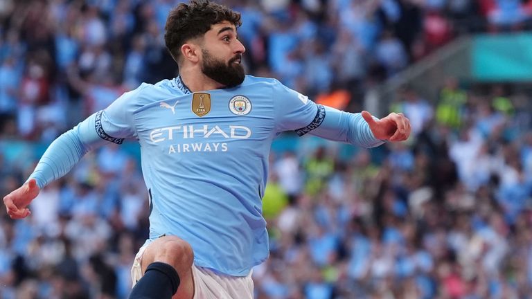 Joskvo Gvardiol celebrates his second-half header that put Man City 2-0 up against Nottingham Forest