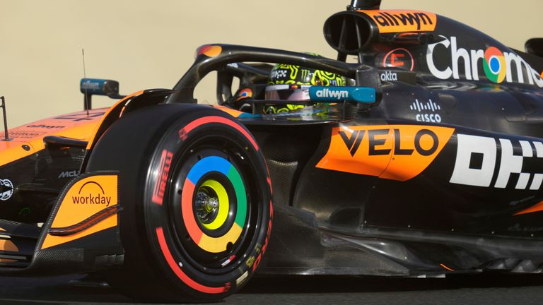 McLaren driver Lando Norris of Britain steers his car during the third free practice ahead of the Formula One Saudi Arabian Grand Prix at the Jeddah Corniche Circuit in Jeddah, Saudi Arabia, Saturday, April 19, 2025. (AP Photo/Altaf Qadri)