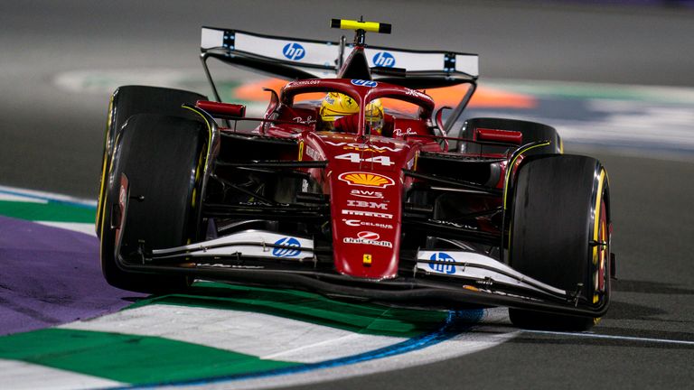 April 20, 2025, Jeddah, Saudi Arabia: British driver LEWIS HAMILTON (Scuderia Ferrari) drives during the 2025 FIA Formula 1 Saudi Arabian Grand Prix at Jeddah Corniche Circuit in Jeddah, Saudi Arabia. (Cal Sport Media via AP Images)