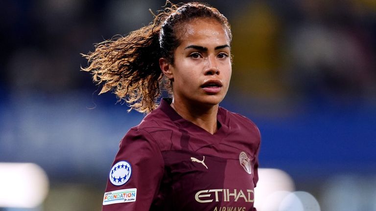 Manchester City's Mary Fowler during the UEFA Women's Champions League, quarter-final, second leg match at Stamford Bridge, London. Picture date: Thursday March 27, 2025. See PA Story SOCCER Chelsea Women.