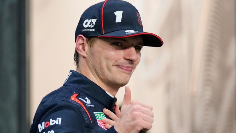 Red Bull driver Max Verstappen of the Netherlands thumbs up after setting the pole position in the qualifying session ahead of the Formula One Saudi Arabian Grand Prix at the Jeddah Corniche Circuit in Jeddah, Saudi Arabia, Saturday, April 19, 2025. (AP Photo/Darko Bandic)
