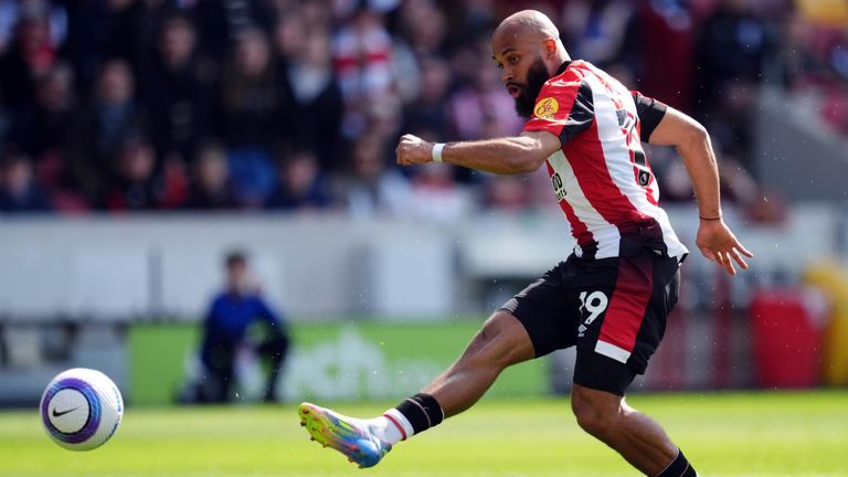 Bryan Mbeumo opens the scoring for Brentford against Brighton