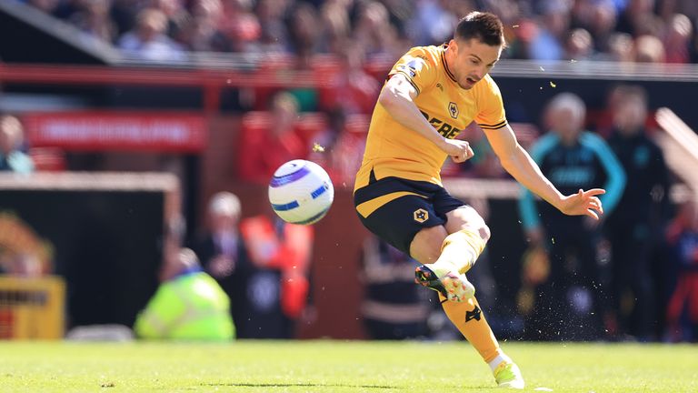 Pablo Sarabia scores from long range for Wolves at Old Trafford