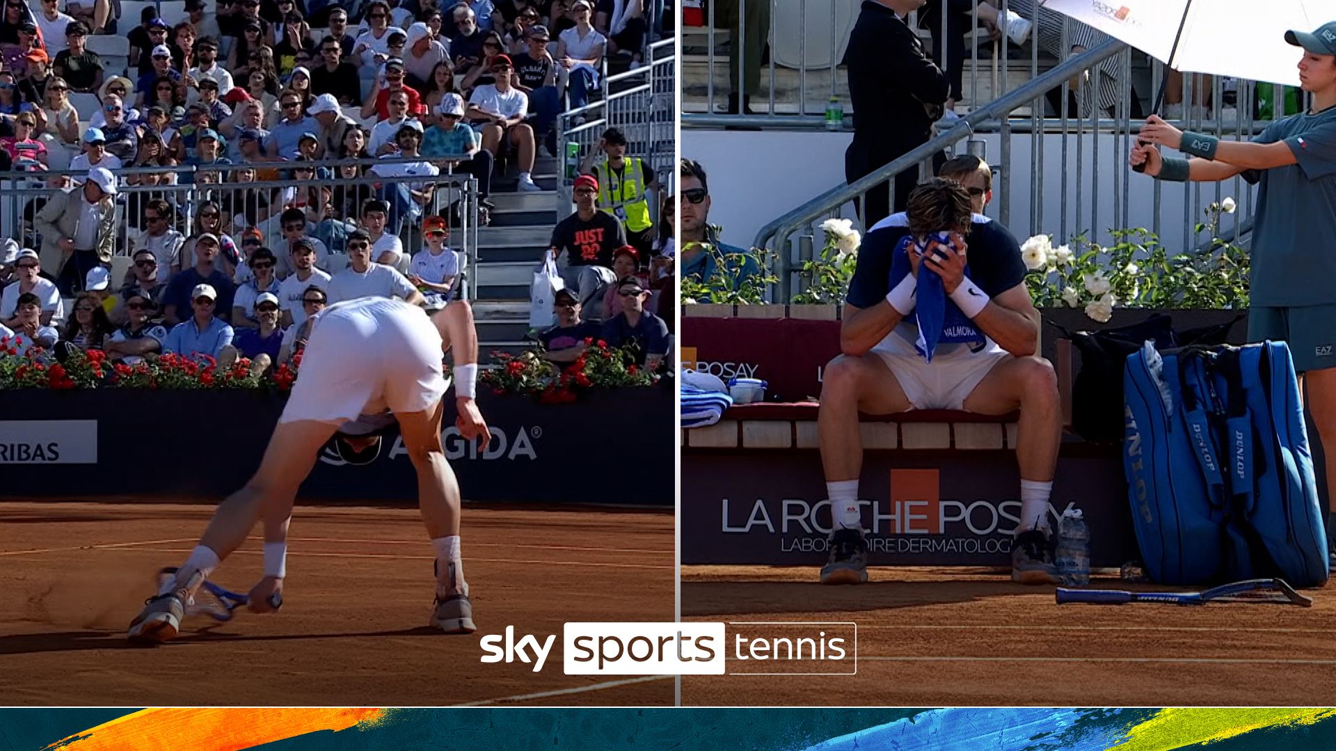 Draper smashes his racquet after missing out on four break points!