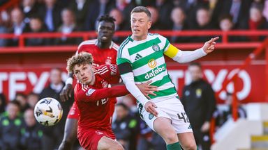 ABERDEEN, SCOTLAND - MAY 14: Celtic's Callum McGregor (R) and Aberdeen's Leighton Clarkson in action during a William Hill Premieship match between Aberdeen and Celtic at Pittodrie Stadium, on May 14, 2025, in Aberdeen, Scotland. (Photo by Craig Williamson / SNS Group)