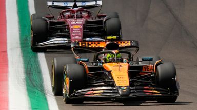 Lando Norris running ahead of Charles Leclerc on track in Imola practice