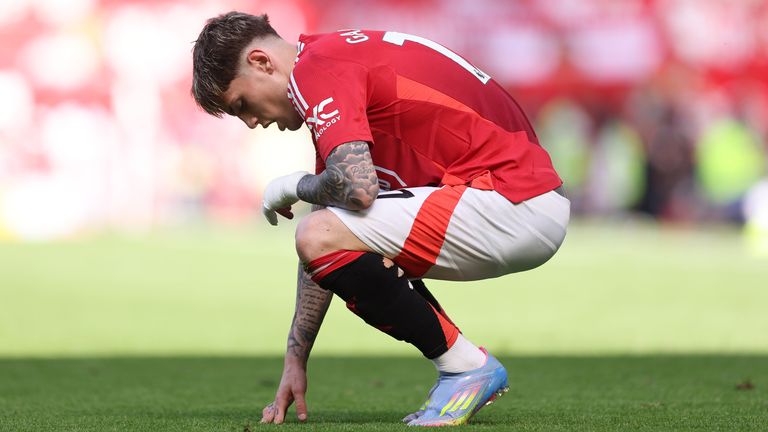 Alejandro Garnacho reacts during Manchester United's 2-0 defeat to West Ham