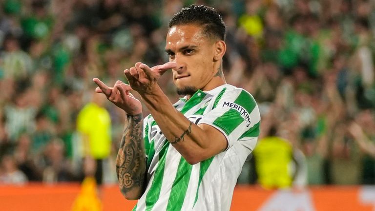 Antony celebrates scoring for Real Betis