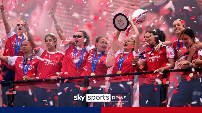 Arsenal celebrate UWCL title with trophy lift at Emirates