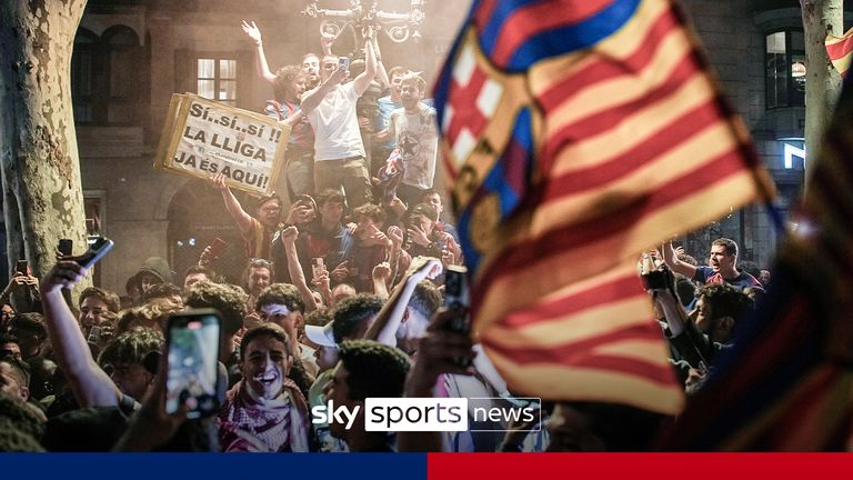 Barcelona fans take to the streets to celebrate La Liga title