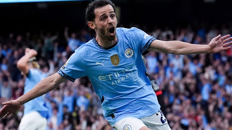 Bernardo Silva celebrates putting Man City 2-0 up against Bournemouth