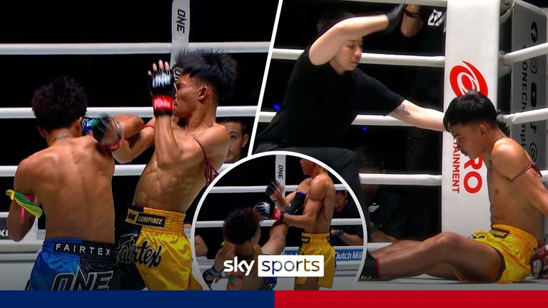  Bernueng Sor Salacheep shows Chathai BangsaenFightclub his incredible skillset to bring the fight to a first-round stoppage on ONE 109 fight night.  