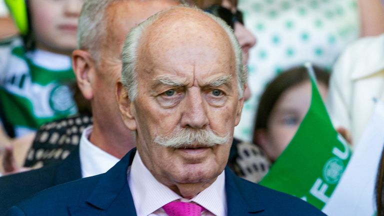 Majority shareholder Dermot Desmond watched Celtic celebrate their latest Premiership title win