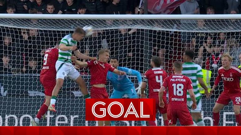 Maik Nawrocki's header makes it 1-0 for Celtic in their clash with Aberdeen at Pittodire Stadium. 