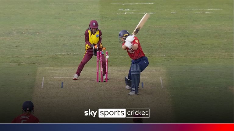 Hayley Matthews finds herself on a hat-trick after this brilliant wicket of Amy Jones
