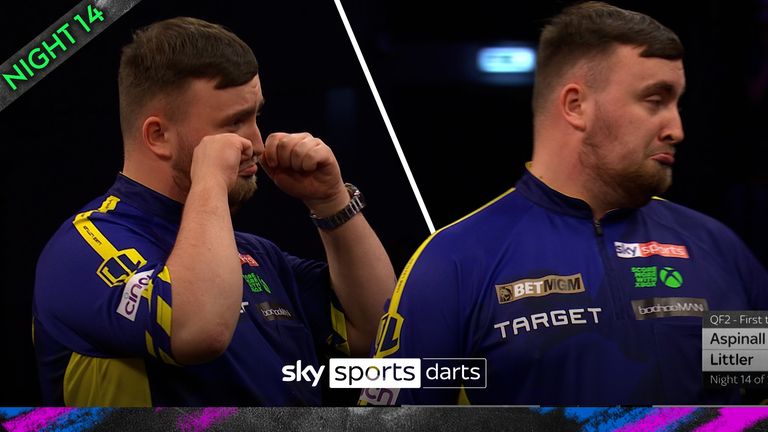 Luke Littler turned to face the crowd and gestured the 'crybaby' after he punished Nathan Aspinall's miss to level their Premier League match in Leeds.