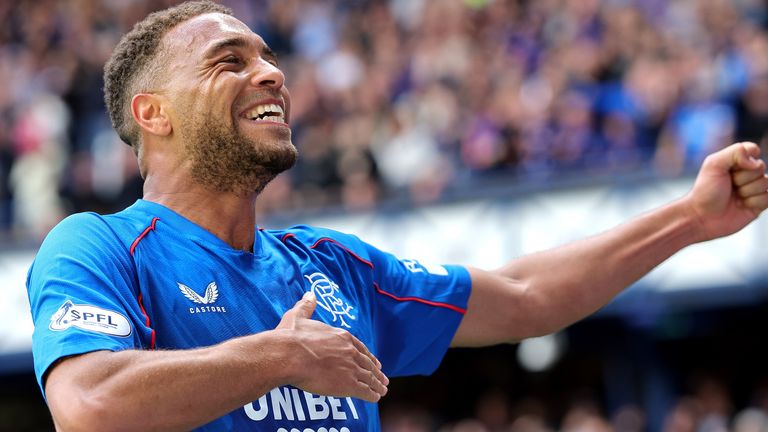 Cyriel Dessers celebrates as he put Rangers 1-0 up against Celtic shortly before half-time