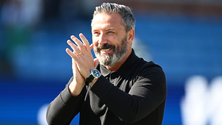KILMARNOCK, SCOTLAND - MAY 10: Kilmarnock manager Derek McInnes celebrates at full time during a William Hill Premiership match between Kilmarnock and Dundee at the BBSP Stadium Rugby Park, on May 10, in Kilmarnock, Scotland. (Photo by Rob Casey / SNS Group)