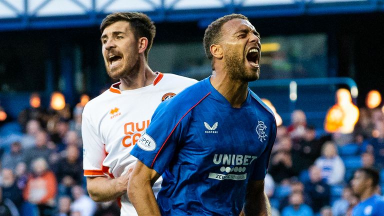 Cyriel Dessers celebrates scoring to make it 1-1 