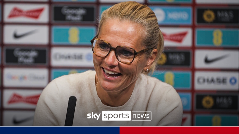 Sarina Wiegman reacts to England's Nations League win over Portugal.