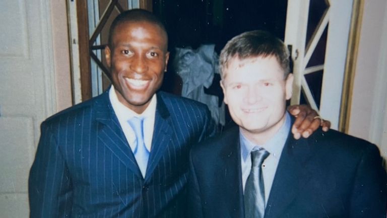 Sky Sports News' Alan Myers poses with close friend Kevin Campbell