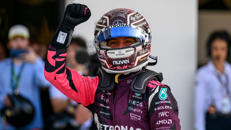 Mercedes-AMG PETRONAS Formula One Team driver Kimi Antonelli, of Italy, raises his arm in celebration after securing Pole Position for the Sprint Race in the Formula 1 Crypto.com Miami Grand Prix auto race in Miami, Fla. Antonelli becomes the youngest driver to secure a Pole Position in any racing format in Formula 1 history on Friday, May 2, 2025. (Tyler Tate via AP)