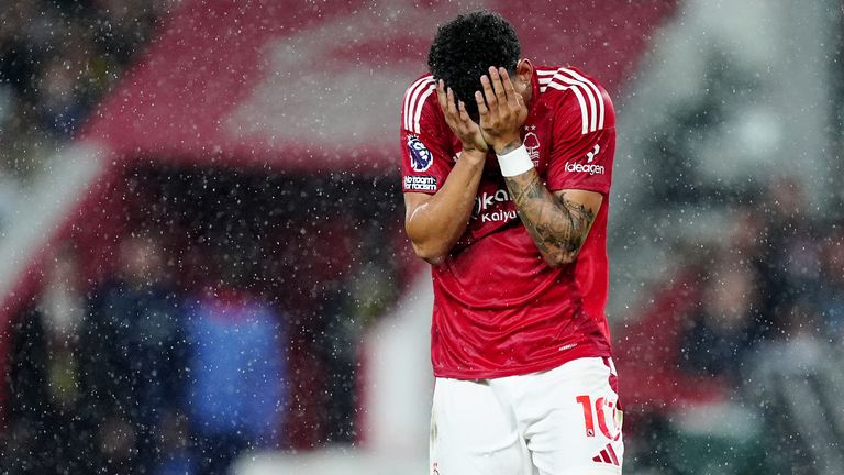 Morgan Gibbs-White looks on in horror