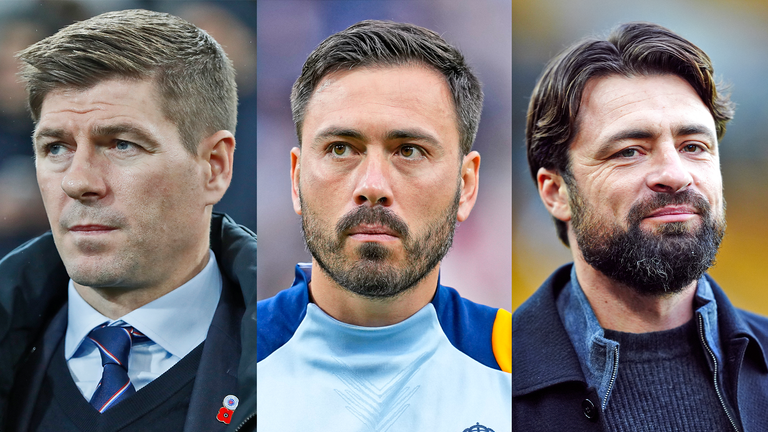 Steven Gerrard (L) is not in the race to become Rangers manager again, with Davide Ancelotti (C) and Russell Martin among options being considered