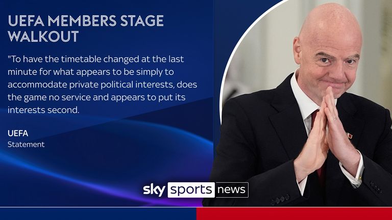 UEFA members stage walkout after Infantino shows up late