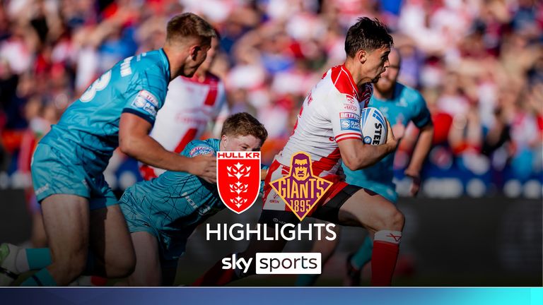 17/05/2025 - Rugby League - Betfred Super League Round 11 - Hull KR v Huddersfield Giants - Sewell Group Craven Park, Hull, England - Hull KR's Arthur Mourge races past the outstretched tackled of Huddersfield's Zac Woolford.