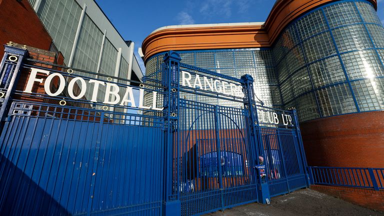 Glāzgova, Skotija - 23. aprīlis: vispārējs skats uz Ibrox stadionu, 2025. gada 23. aprīlī, Glāzgovā, Skotijā. (Craig Williamson / SNS grupas foto)