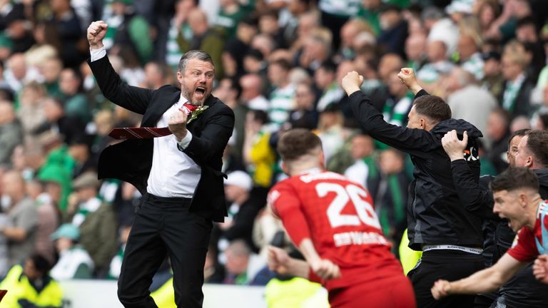 Jimmy Thelin celebrates winning the Scottish Cup in his first season