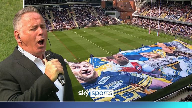 John Innes sings a special performance of Nessun Dorma to pay tribute to former Leeds Rhinos player Rob Burrow ahead of the Rhinos' match against Wakefield Trinity at Headingley. 