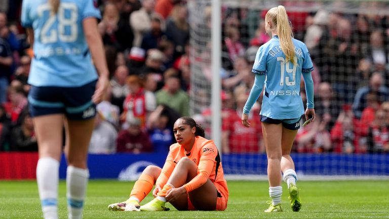 Khiara Keating looked dejected after drawing 2-2 with Man Utd