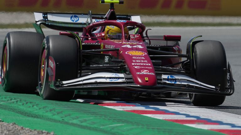 Lewis Hamilton in action during practice at the Spanish Grand Prix in 2025