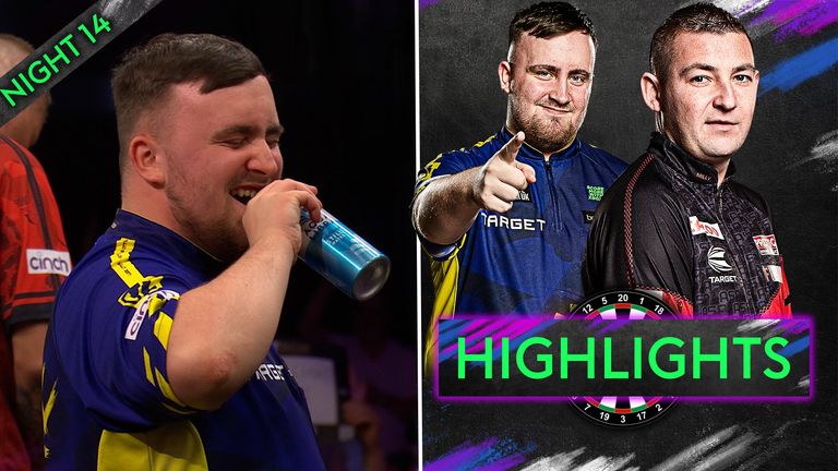 Highlights of Luke Littler against Nathan Aspinall from Night 14 in Leeds of Premier League Darts.