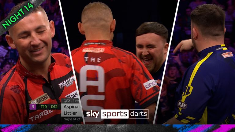 Luke Littler reacts after Nathan Aspinall comes agonisingly close to a nine-darter.