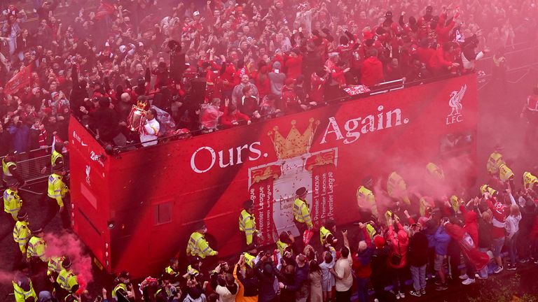 Hundreds of thousands of Liverpool fans turned out to watch the Premier League champions' bus parade on Bank Holiday Monday