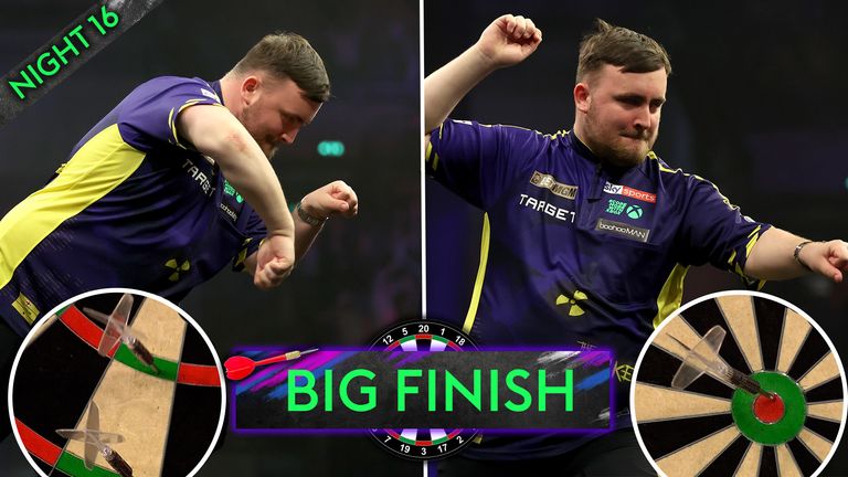 Luke Littler seals incredible 155 and 170 finishes in back-to-back legs against Luke Humphries in the Premier League Darts Night 16 final. 