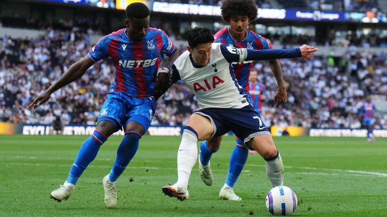 Crystal Palace's Marc Guehi challenges Heung-Min Son
