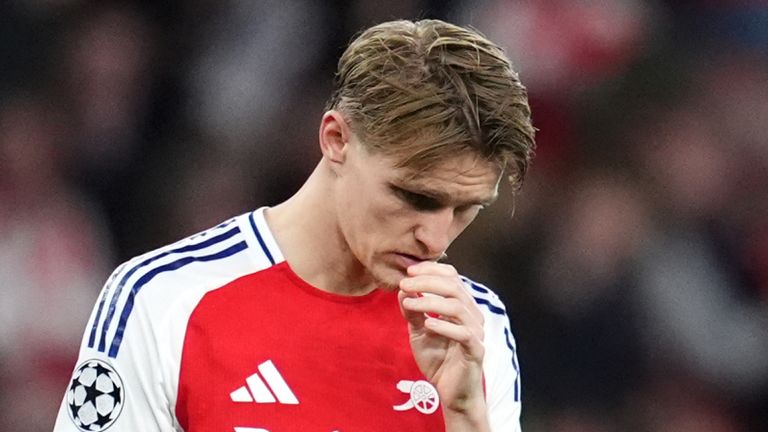 Arsenal's Martin Odegaard responded after the Champions League semi-finals at the Emirates Stadium in London. Image date: Tuesday, April 29, 2025.